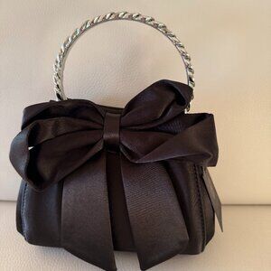 NWT HOUSE OF HARLOW 1960 TOP HANDLE SATCHEL CROSSBODY BAG BLACK SATIN W BOW